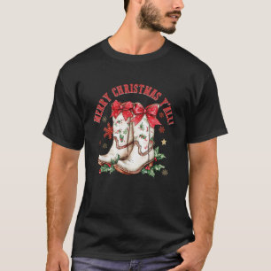 Camiseta Feliz Natal Y All Howdy Natal Boots Cowgir