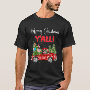 Camiseta Feliz Natal Y’All Xmas Trees Flamingo Red Plai