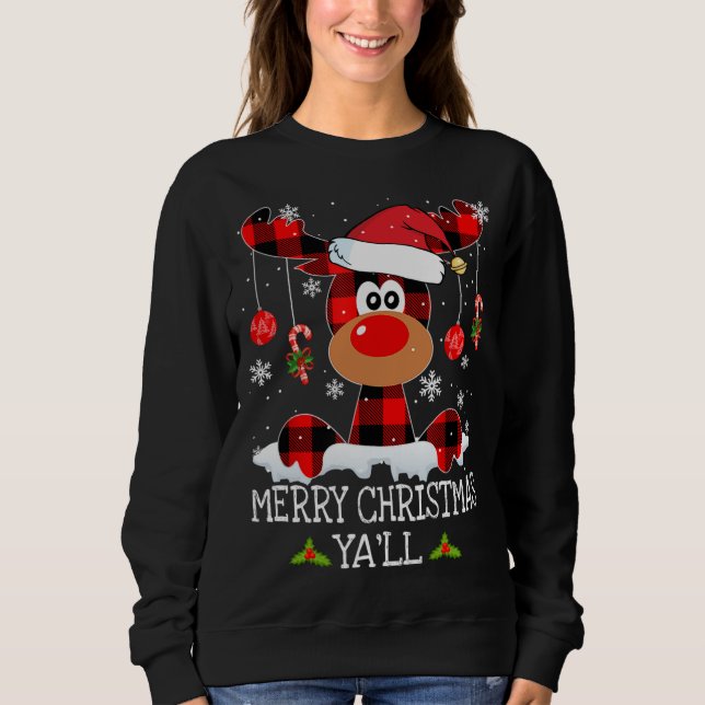Camiseta Feliz Natal Ya ll Buffalo Red Xadrez Reindeer S (Frente)