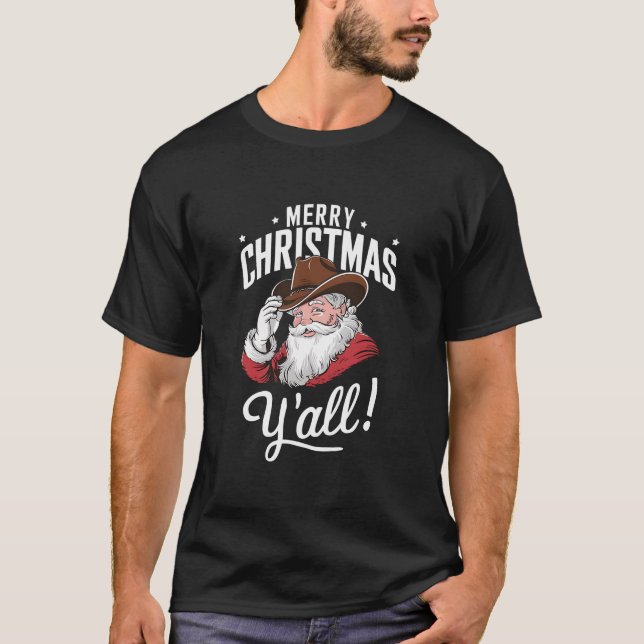 Camiseta Feliz Natal Y'all Country Cowboy Papai Noel (Frente)