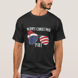 Camiseta Feliz Natal Y'all Engraçado American Flag Sunglass