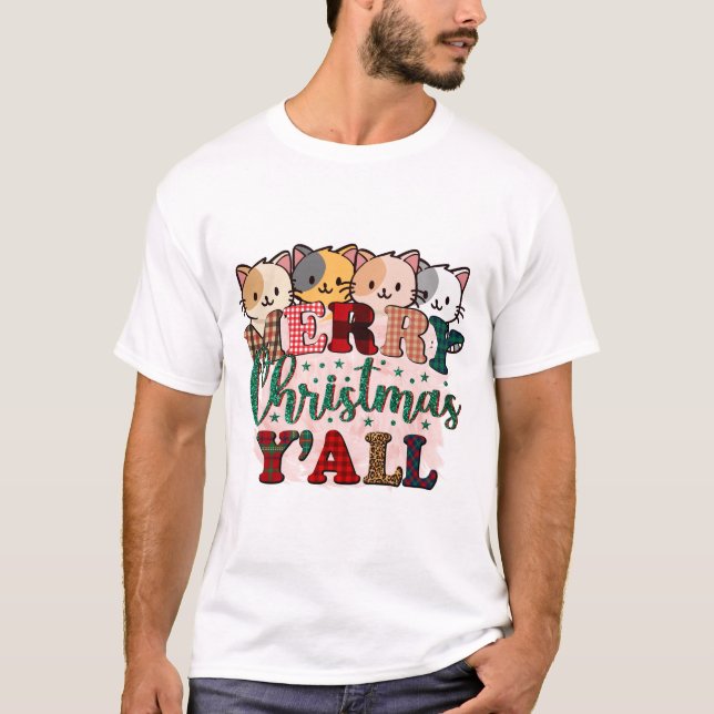 Camiseta Feliz Natal Y'All Kittens (Frente)