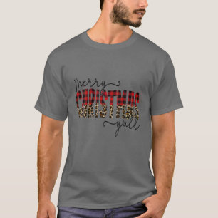 Camiseta Feliz Natal Y'all Leopard Red Buffalo Xadrez