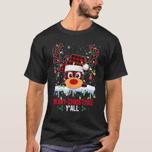 Camiseta Feliz Natal Y'all Rudolph Deer Xadrez Buffalo