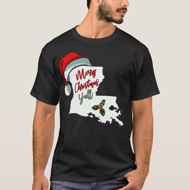 Camiseta Feliz Natal Yall Southern Louisiana Santa Hat (Frente)