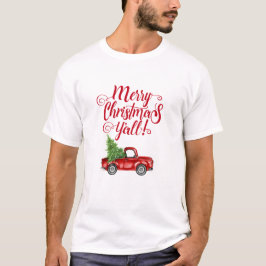 Camiseta Feliz Natal Y'all Vintage Red Truck Natal