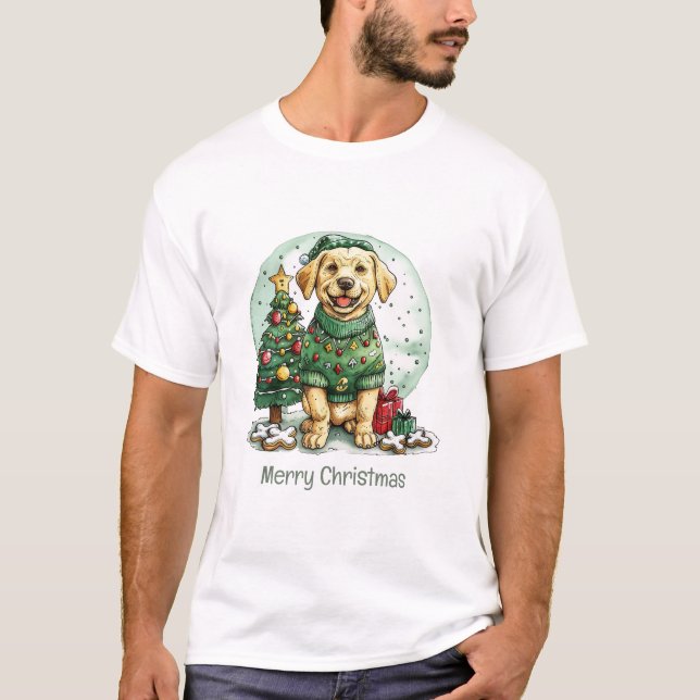 Camiseta Feliz Natal Yellow Labrador Retriever Dog (Frente)