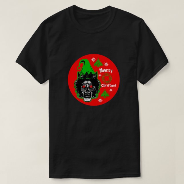 Camiseta Feliz Natal Zombie Vermelho Círculo Vermelho (Frente do Design)