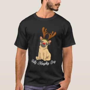 Camiseta Feliz Naughgy Engraçado Natal Pug Dog Reinde