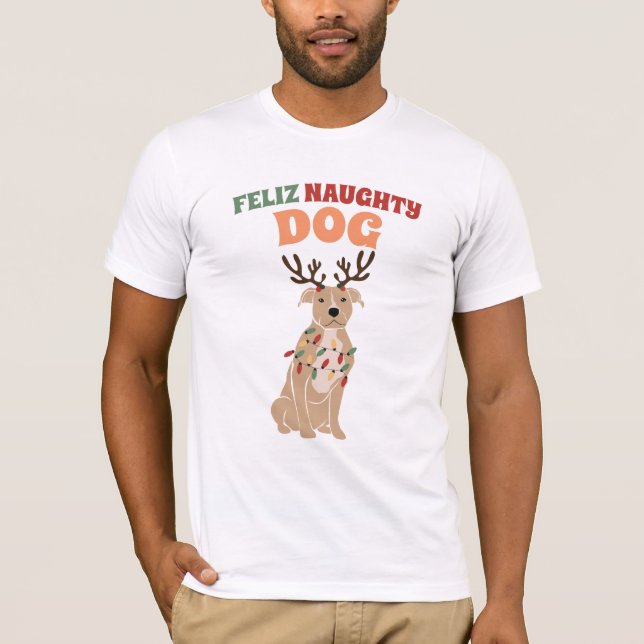 Camiseta Feliz Naughty Dog Ugly Christmas Sweater Style (Frente)