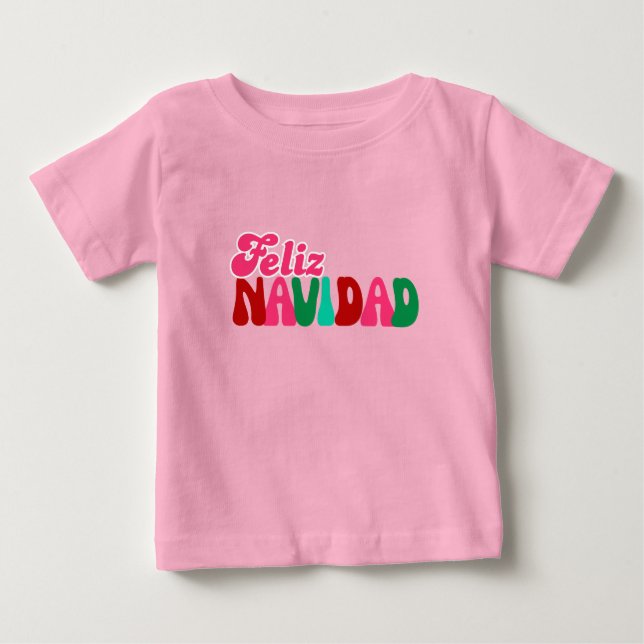 Camiseta Feliz Navidad - Cor Rosa Colorida  (Frente)