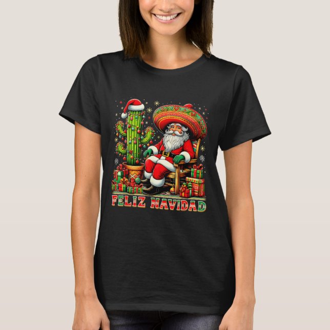 Camiseta Feliz Navidad Mexican Christmas Santa Sombrero Cac (Frente)