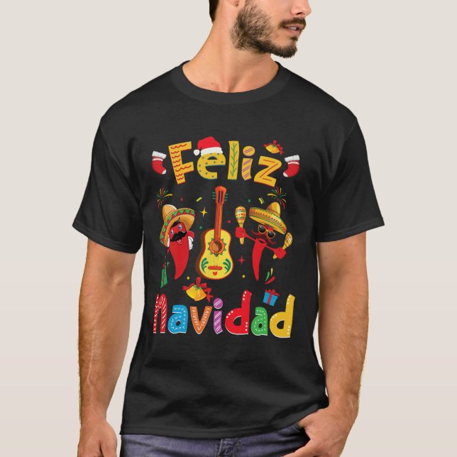 Camiseta Feliz Navidad Mexicana Fiesta Hot Pepper Guitar Xm (Frente)