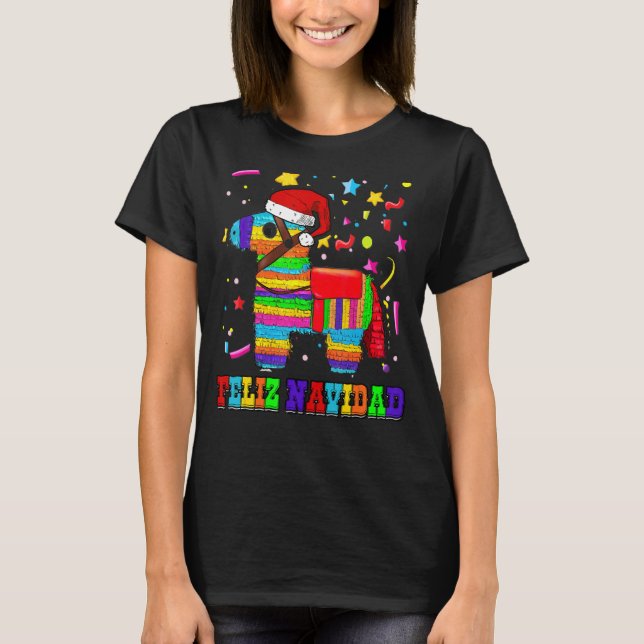Camiseta Feliz Navidad Pinata Com Santa Hat Holi De Natal (Frente)