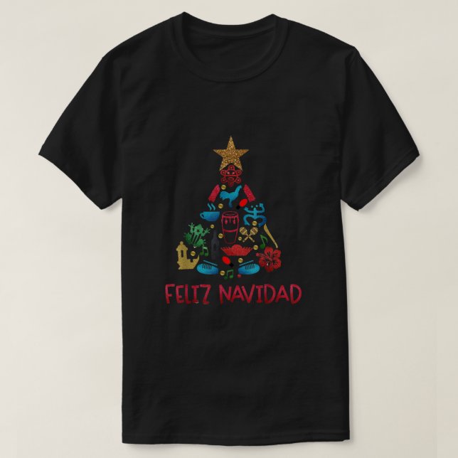 Camiseta Feliz Navidad Porto-Riquenho Árvore De Natal Engra (Frente do Design)