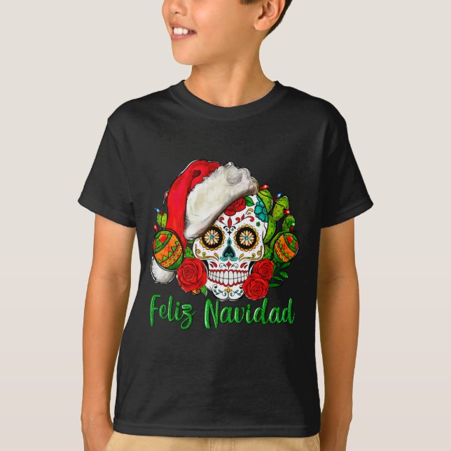 Camiseta Feliz Navidad Sugar Skull Mexican Christmas  (Frente)