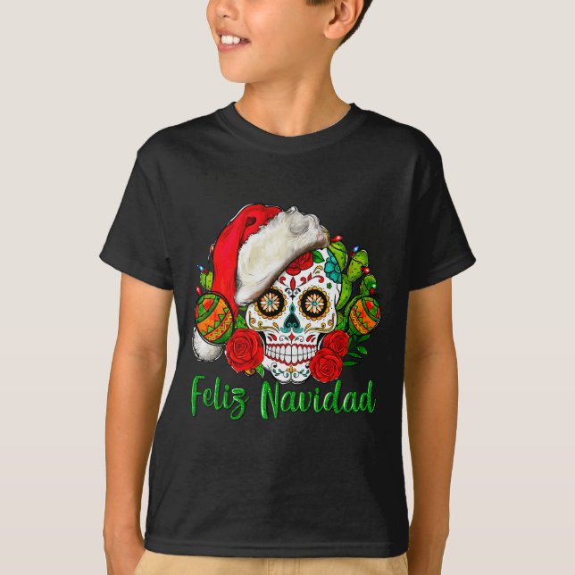 Camiseta Feliz Navidad Sugar Skull Mexican Christmas  (Frente)