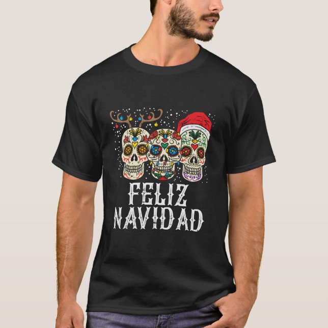 Camiseta Feliz Navidad Sugar Skulls Reindeer Papais noeis D (Frente)