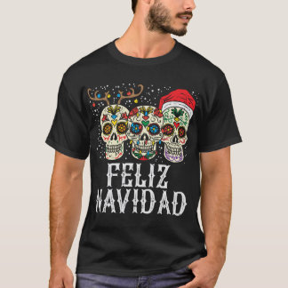 Camiseta Feliz Navidad Sugar Skulls Reindeer Papais noeis D