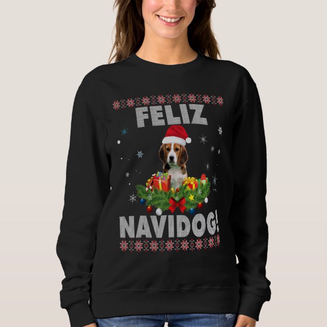 Camiseta Feliz Navidog Beagle Dog Ugly Sweater Feliz (Frente)