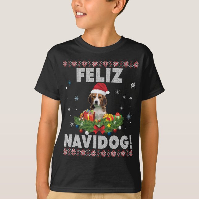 Camiseta Feliz Navidog Beagle Dog Ugly Sweater Feliz (Frente)