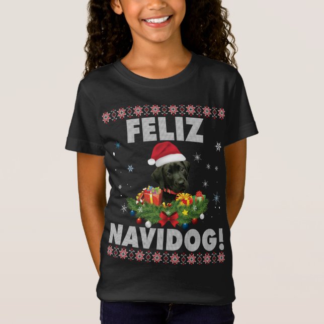 Camiseta Feliz Navidog Black Labrador Cachorro Feio Chri (Frente)