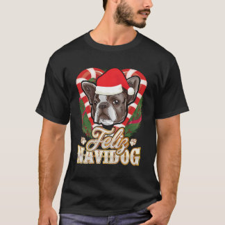Camiseta Feliz Navidog Buldogue Francês Com O Chapéu Do Pap