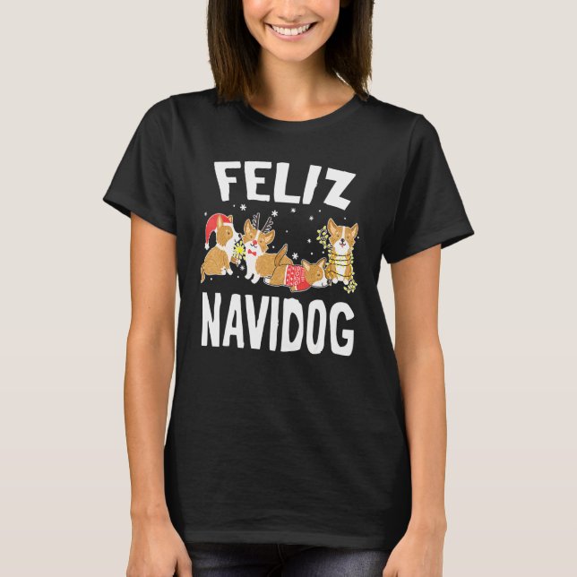 Camiseta Feliz Navidog Corgi Rena Luz Natal (Frente)