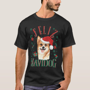 Camiseta Feliz Navidog Cute Pembroke Welsh Corgi Vestindo C