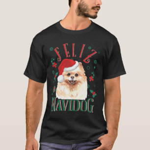 Camiseta Feliz Navidog Cute Pomeranian Dog Vestindo Christm