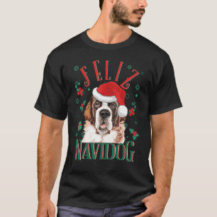 Camiseta Feliz Navidog Cute Santo Bernard Dog Vestindo Chri