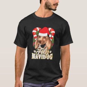 Camiseta Feliz Navidog Dachshund Com Papai Noel Cão De Chap