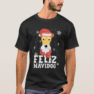 Camiseta Feliz Navidog Fox Terrier Wire Dog Engraçado Natal