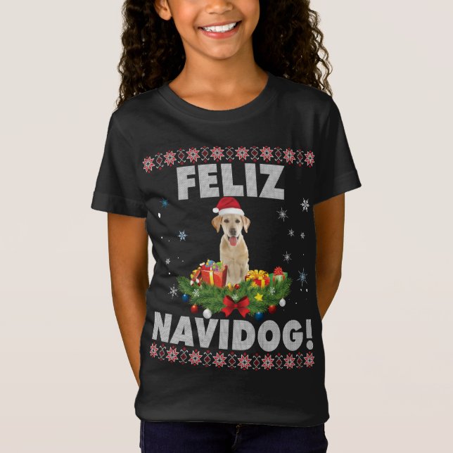 Camiseta Feliz Navidog Labrador Retriever Cachorro Feio (Frente)