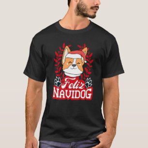 Camiseta Feliz Navidog Natal Cachorro Chapéu de Papai Noel