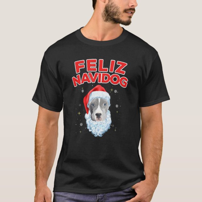 Camiseta Feliz Navidog O Cachorro De Pitbull De Natal Com B (Frente)
