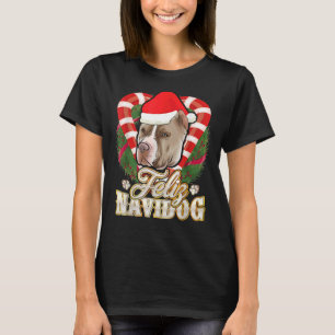 Camiseta Feliz Navidog Pitbull com Papai Noel Chapéu Pittie
