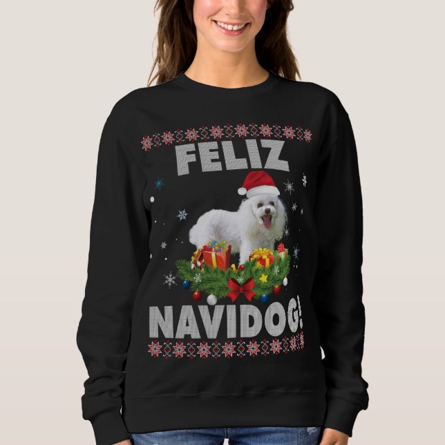 Camiseta Feliz Navidog Poodle Dog Ugly Sweater Natal Sa (Frente)