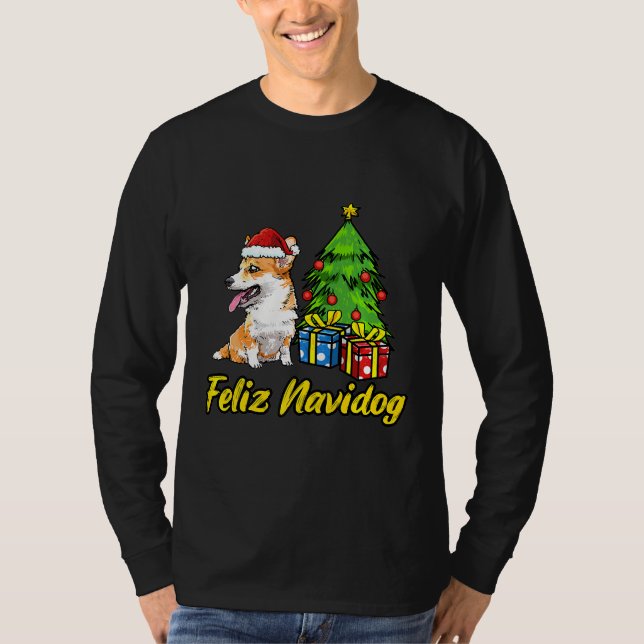 Camiseta Feliz Navidog Welsh Corgi Santa Hat Natal (Frente)