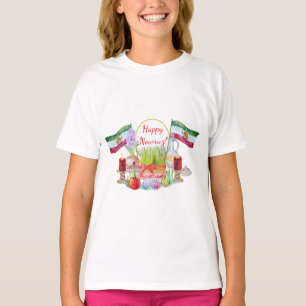 Camiseta Feliz Norooz Haft Sin com Bandeiras do Leão e do S