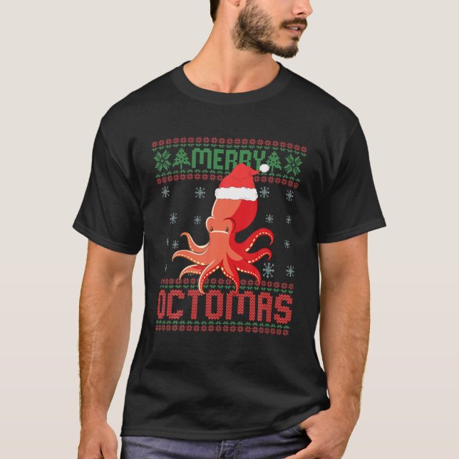 Camiseta Feliz Octomas Engraçado Octopus Ugly Christmas Swe (Frente)