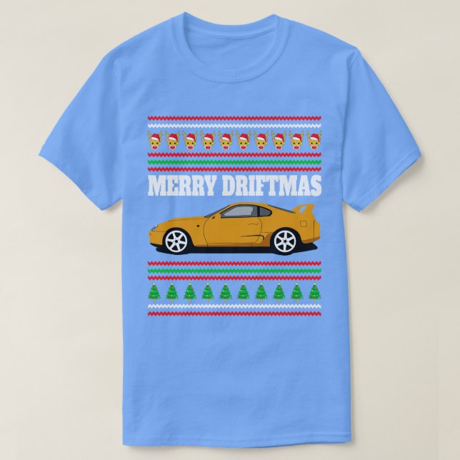 Camiseta Feliz Orange Toyota Supra MK4 A80 Driftmas (Frente do Design)