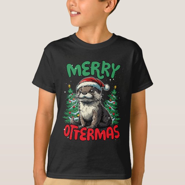 Camiseta Feliz Ottermas Engraçado Pato de Natal (Frente)
