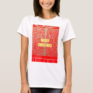 Camiseta Feliz Ouro de Natal Red Snow Glitter Hearts Art