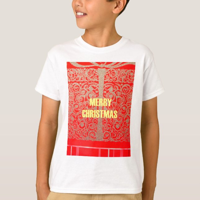 Camiseta Feliz Ouro de Natal Red Snow Glitter Hearts Art (Frente)