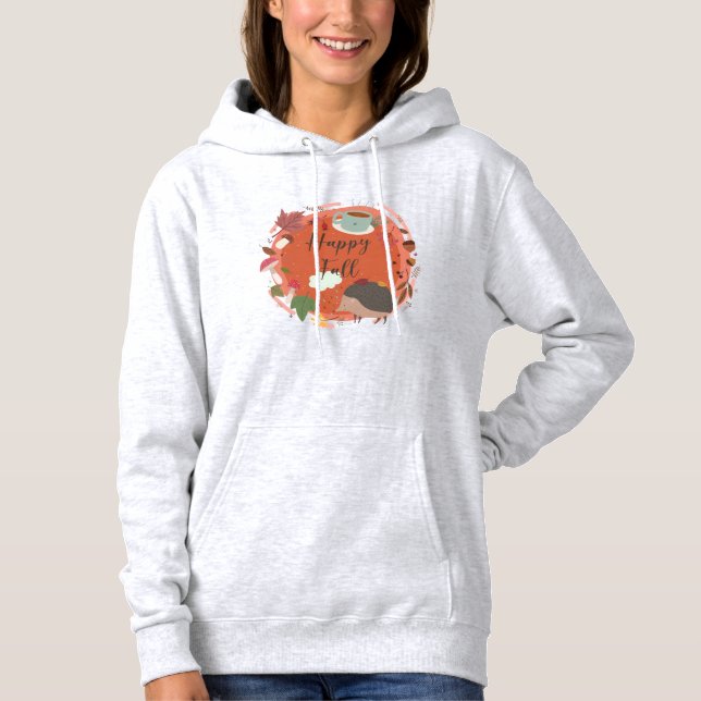 Camiseta Feliz Outono Época de Cores do Outono Ouriço Cacho (Frente)