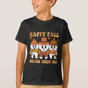 Camiseta Feliz Outono Escove Todos os Dentes Dia de Ação de