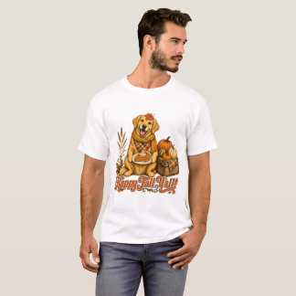 Camiseta Feliz Outono para Todos Cachorro Golden Retriever 