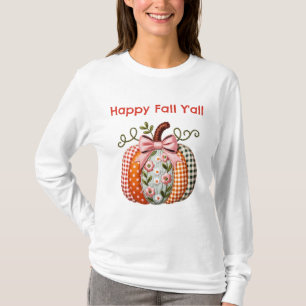 Camiseta Feliz Outono para Todos Remendo Bordado Abóbora