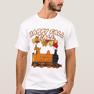 Camiseta Feliz Outono para Todos Trem a Vapor Abóbora Ferro